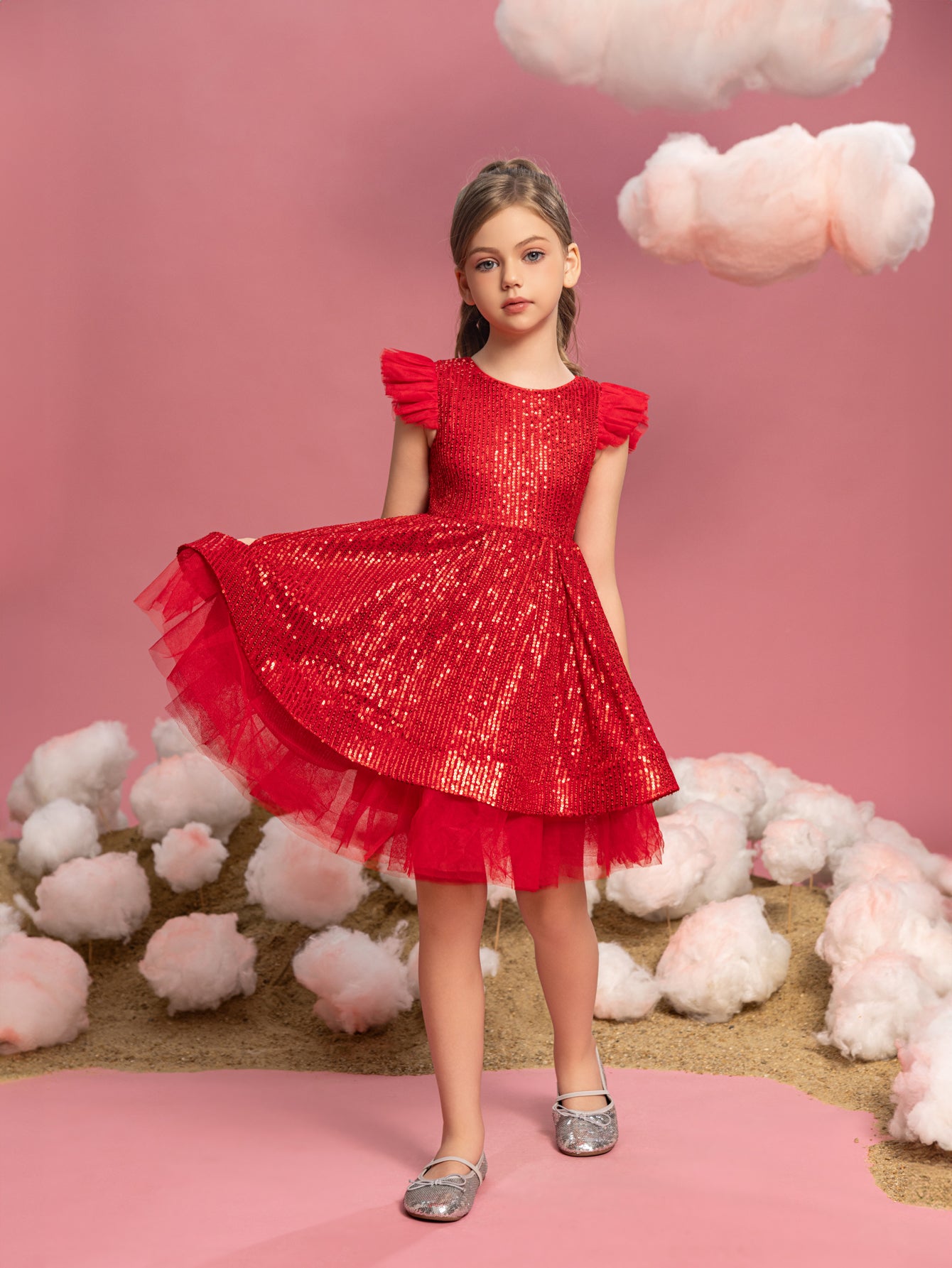 Tween Girls' Sparkling Cap Sleeves Sequin Party Dress