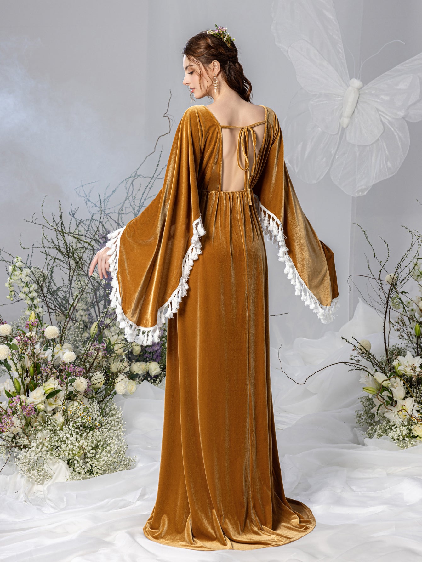 Maternity Backless Cape Sleeves Velvet Party Dress Elonnashop Maternity Backless Cape Sleeves Velvet Party Dress Elonnashop