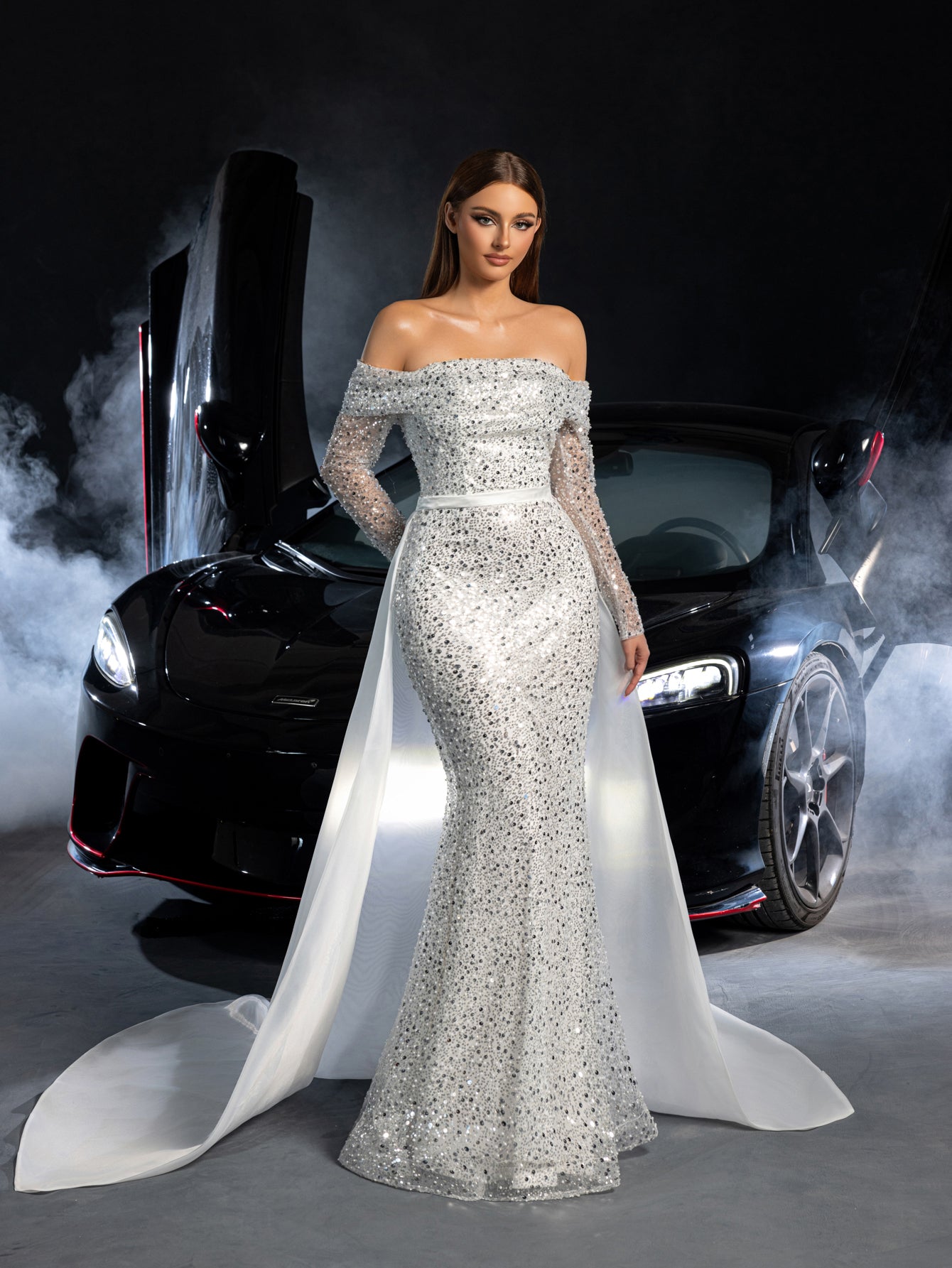 silver sequin wedding dress Sparkly Silver Mother Of The Bride Dress Sequins A-Line Long Sleeves Mother Of The Bride Dress