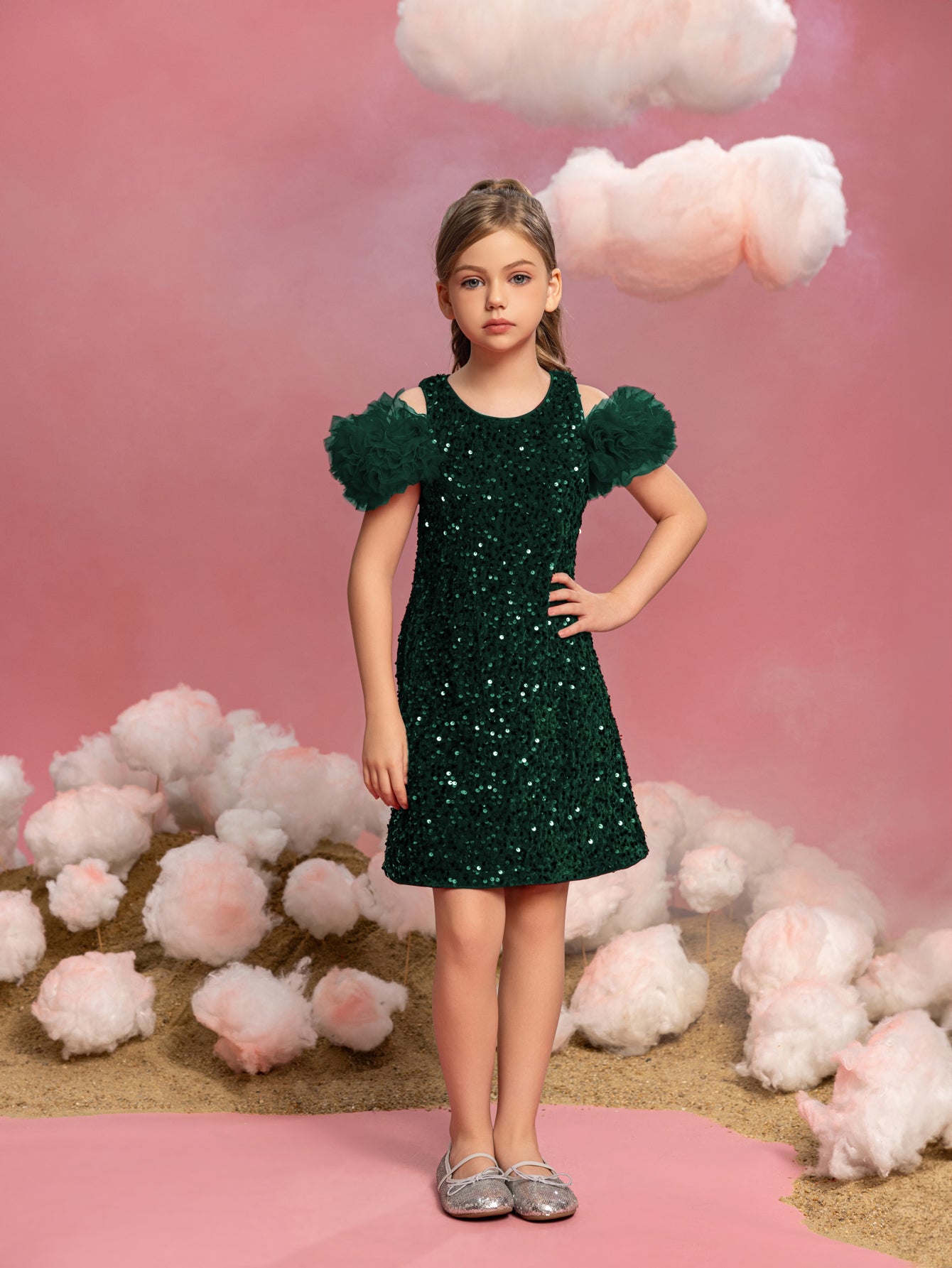 Tween Girls' Ruffle Trim Sequin Party Dress