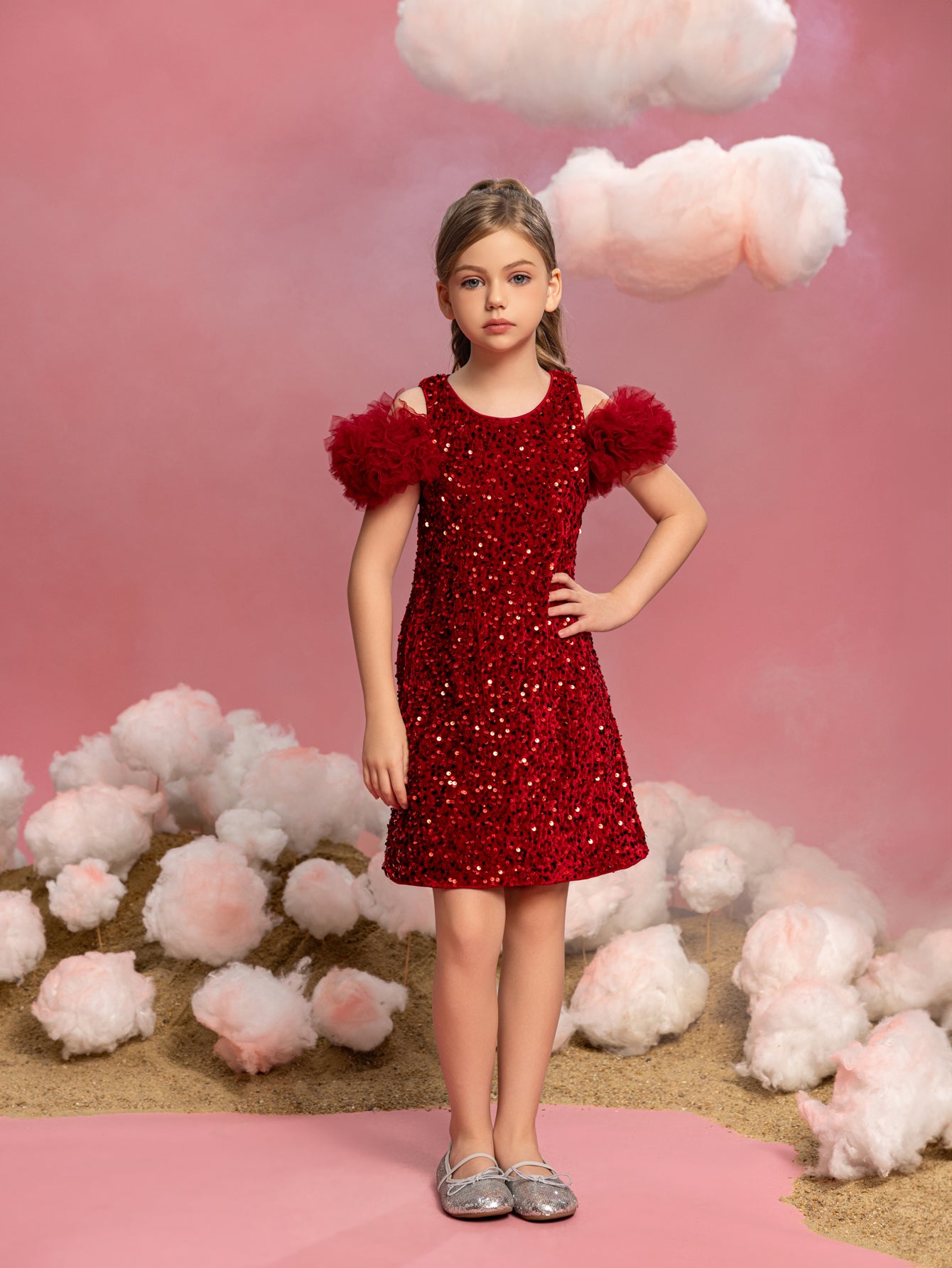 Tween Girls' Ruffle Trim Sequin Party Dress