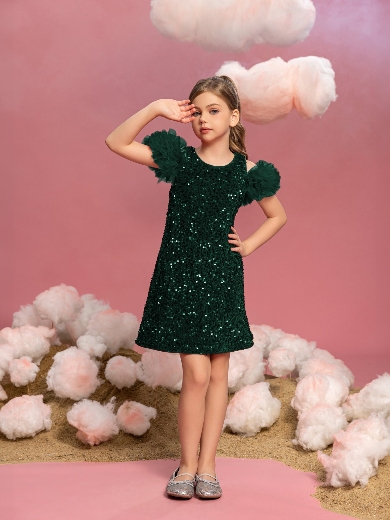 Tween Girls' Ruffle Trim Sequin Party Dress