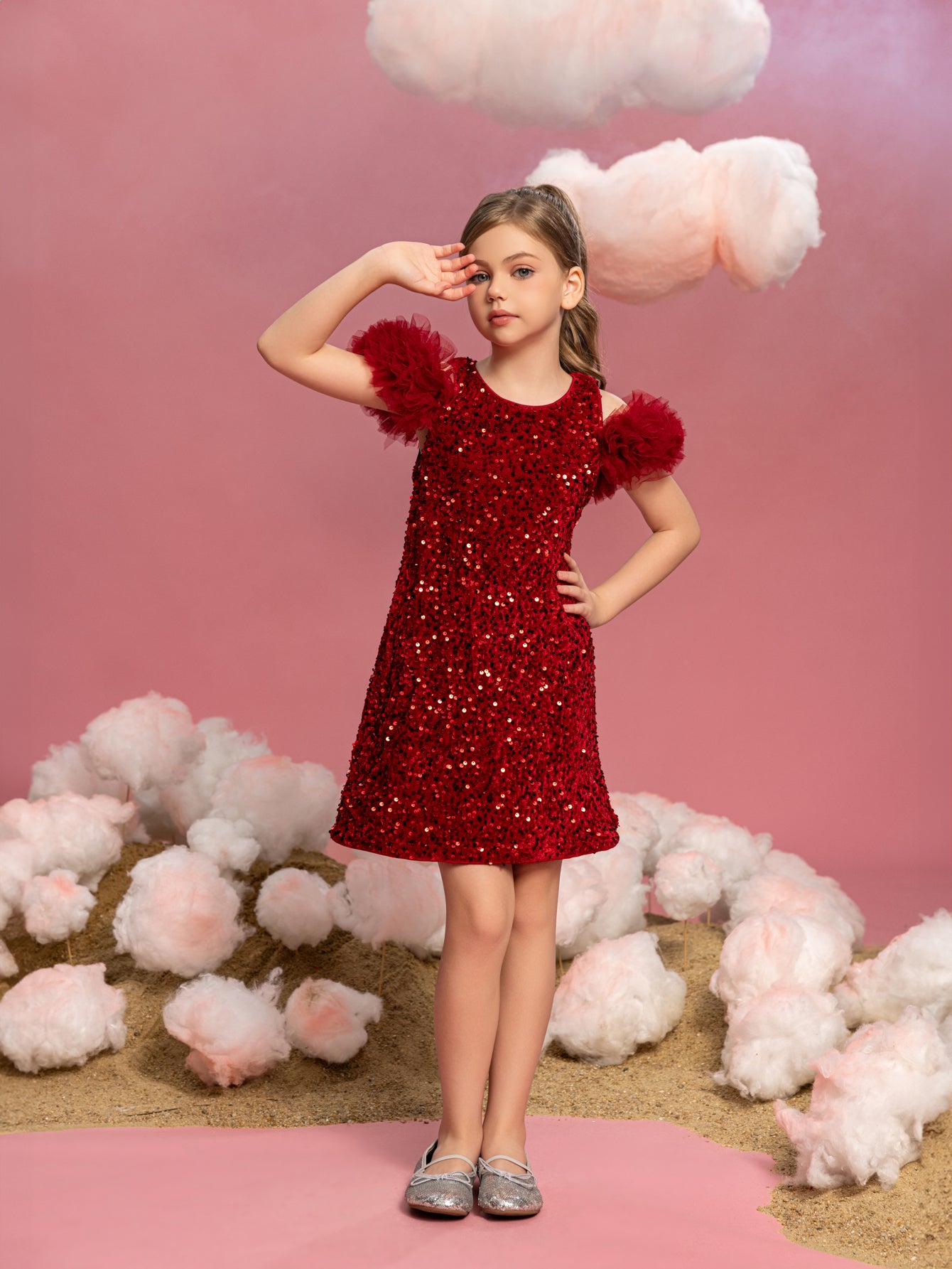 Tween Girls' Ruffle Trim Sequin Party Dress