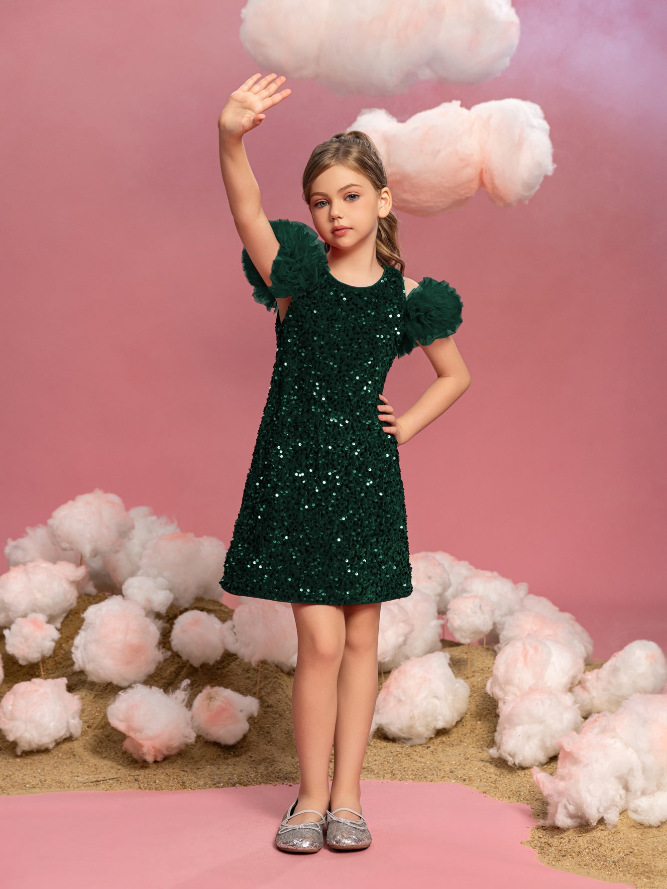 Tween Girls' Ruffle Trim Sequin Party Dress