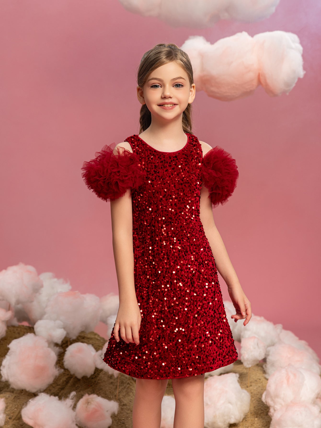 Tween Girls' Ruffle Trim Sequin Party Dress