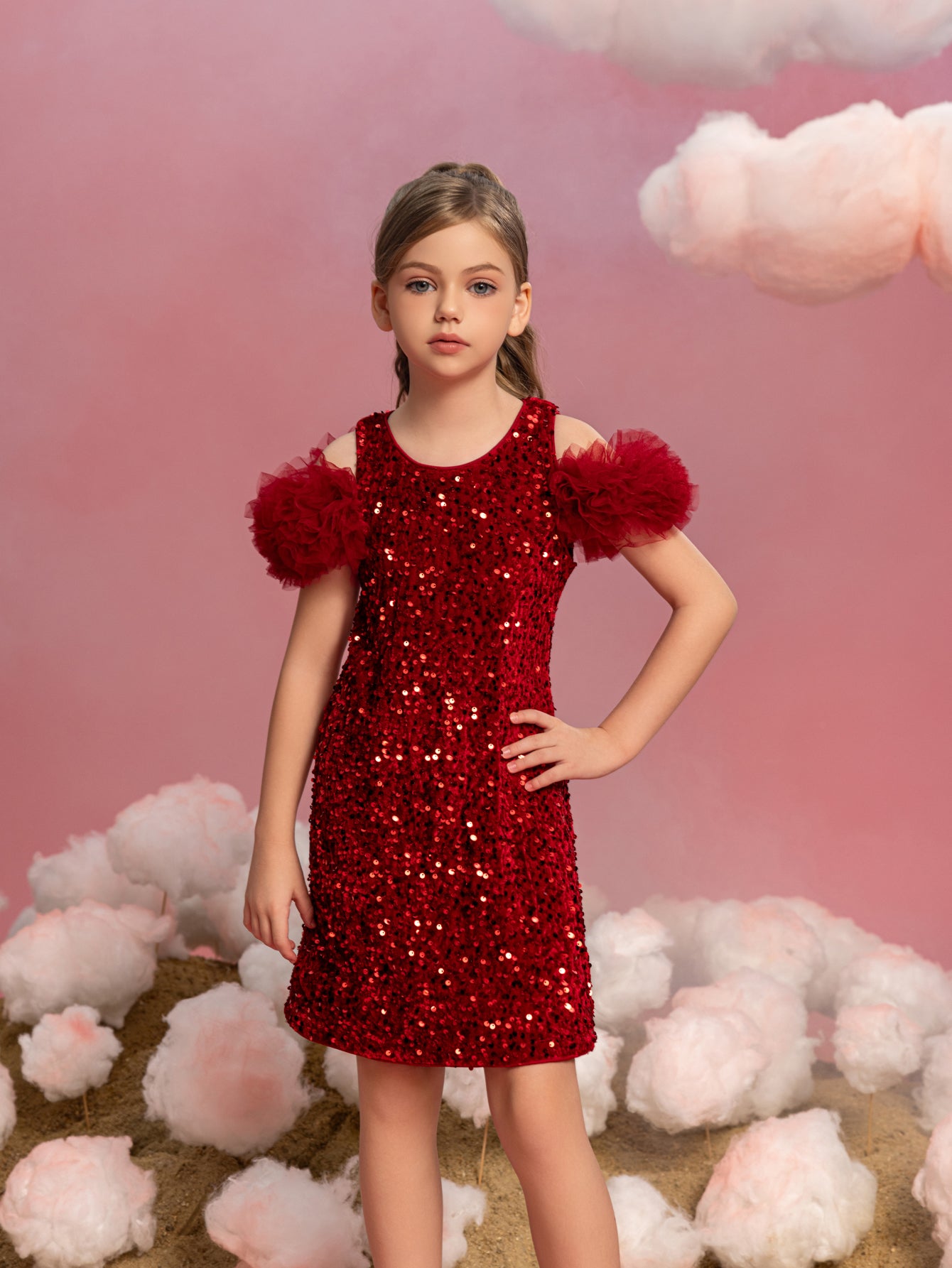 Tween Girls' Ruffle Trim Sequin Party Dress