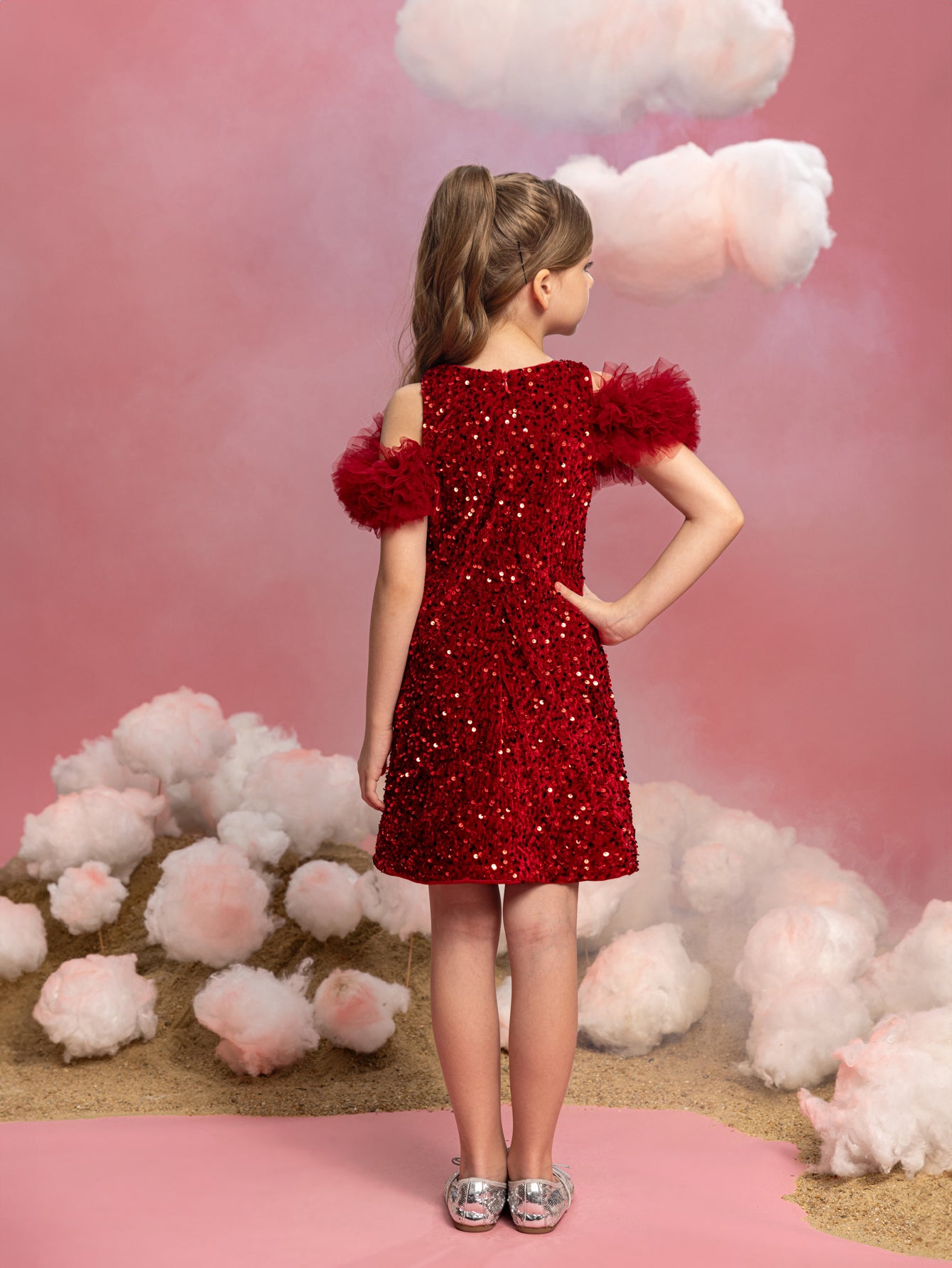 Tween Girls' Ruffle Trim Sequin Party Dress