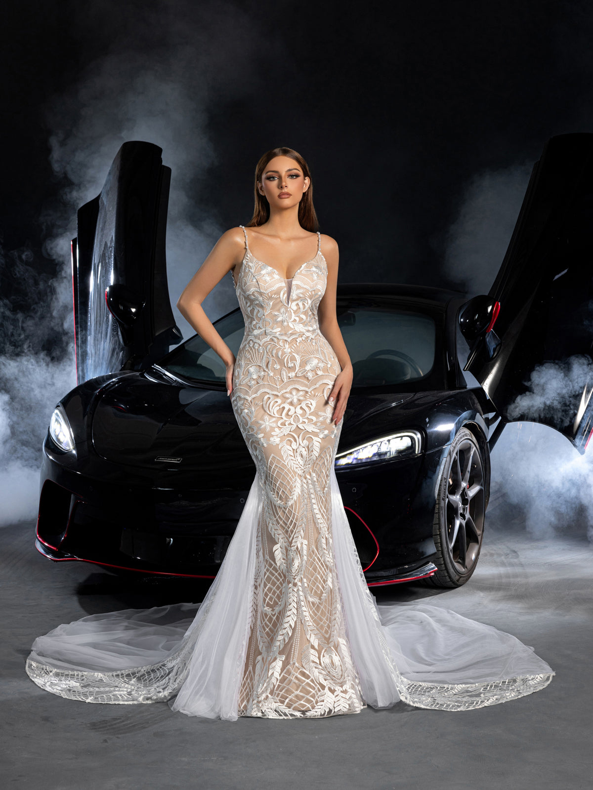 Gorgeous Backless Mermaid Hem Contrast Mesh Lace Wedding Dress Elonnashop Gorgeous Backless Mermaid Hem Contrast Mesh Lace Wedding Dress Elonnashop