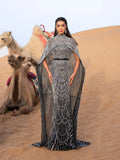 Luxury Gorgeous Mock Neck Mermaid Hem Beaded Sequin Cape Dress