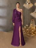 One Shoulder Twist Front Split Formal Dress