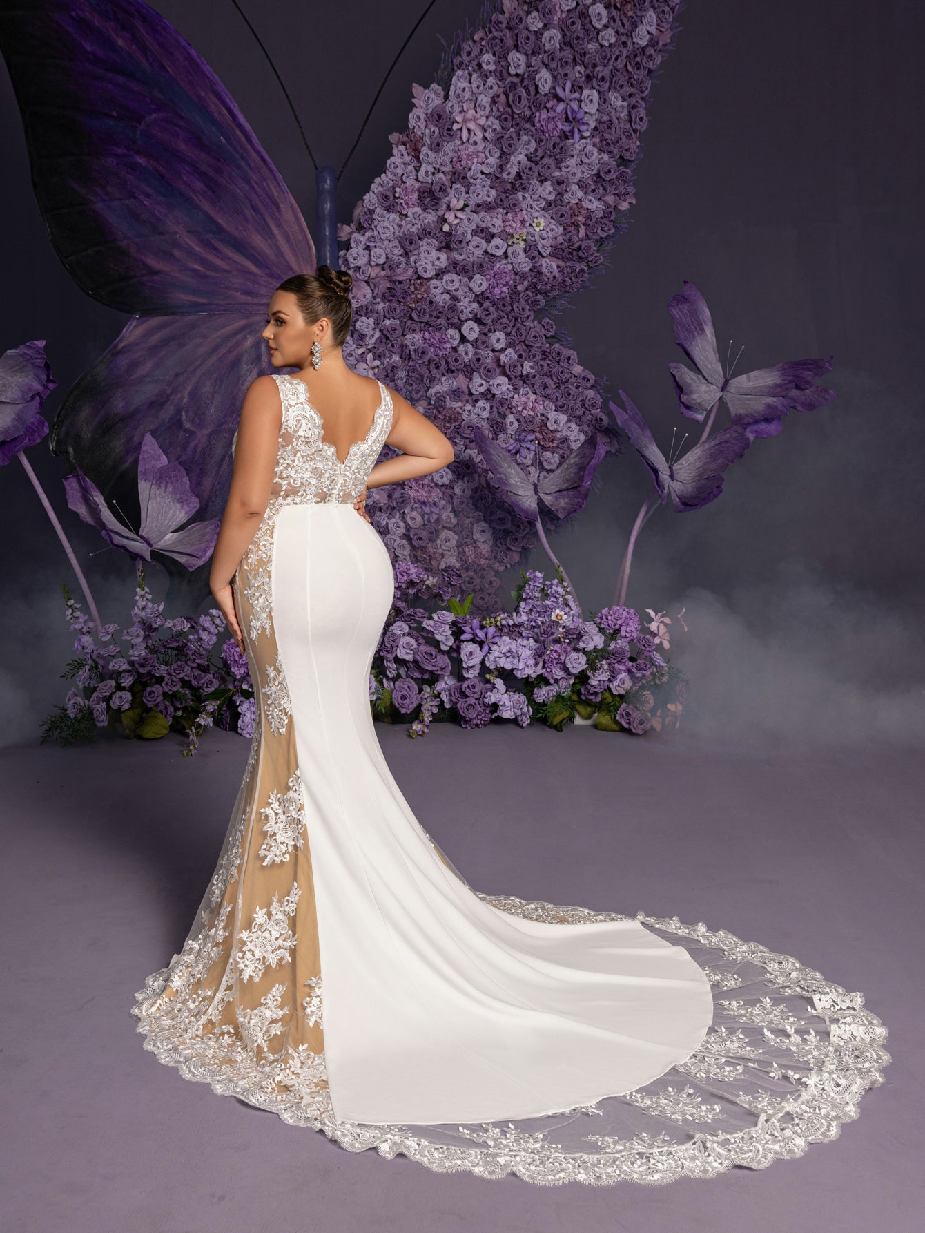 Plus Elegant Backless Contrast Lace Mermaid Hem Maxi Wedding Dress Elonnashop Plus Elegant Backless Contrast Lace Mermaid Hem Maxi Wedding Dress Elonnashop