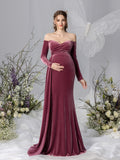 Maternity Off Shoulder Velvet Mermaid Prom Dress