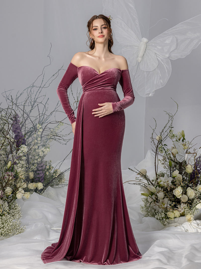 open lace back dress Burgundy Velvet Wrap Front Babydoll Maternity Dress – PinkBlush main image 1