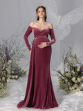 Maternity Off Shoulder Velvet Mermaid Prom Dress