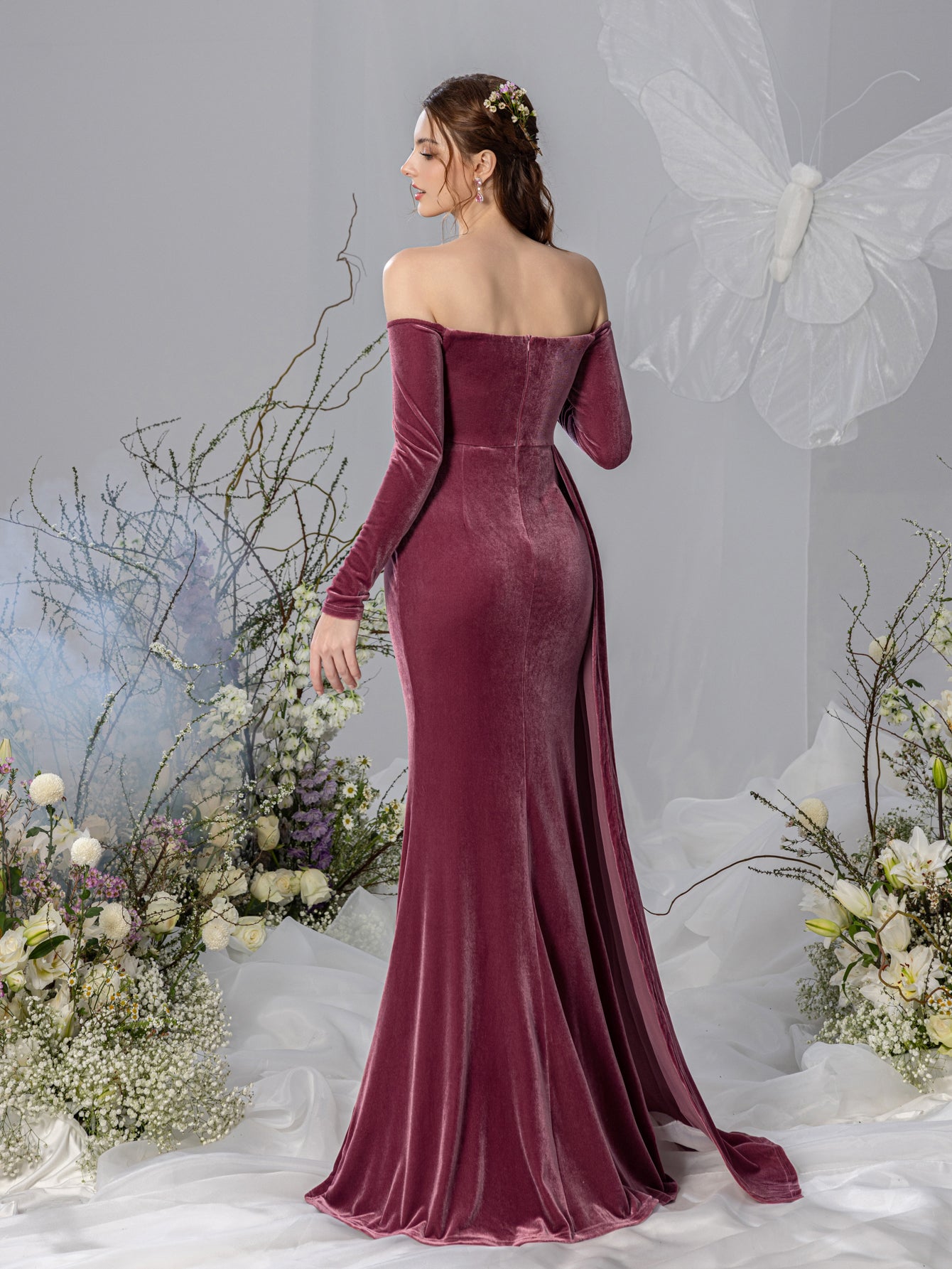 Maternity Off Shoulder Velvet Mermaid Prom Dress