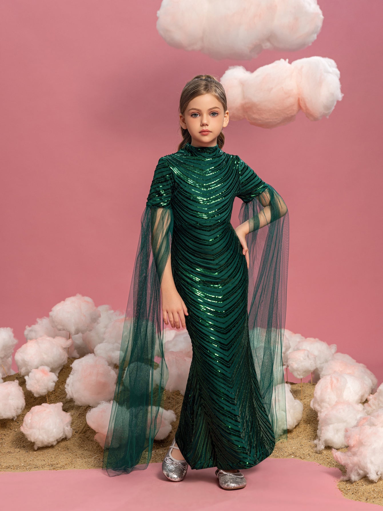 lovely tween dress Tween Girls' Cloak Sleeves Sequin Mermaid Dress – Elonnashop