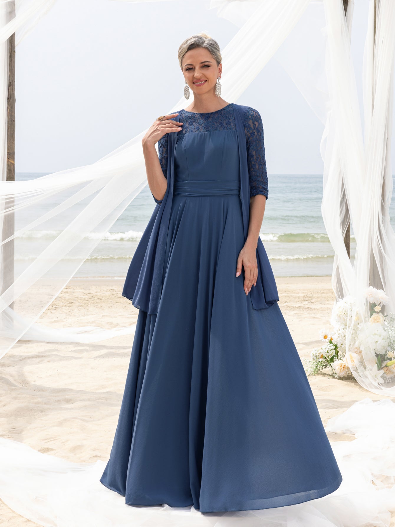 mothers dress for beach wedding Womens' Lace & Chiffon Mother-of-the-Bride Dress: Flowing Beach Weddi – Elonnashop