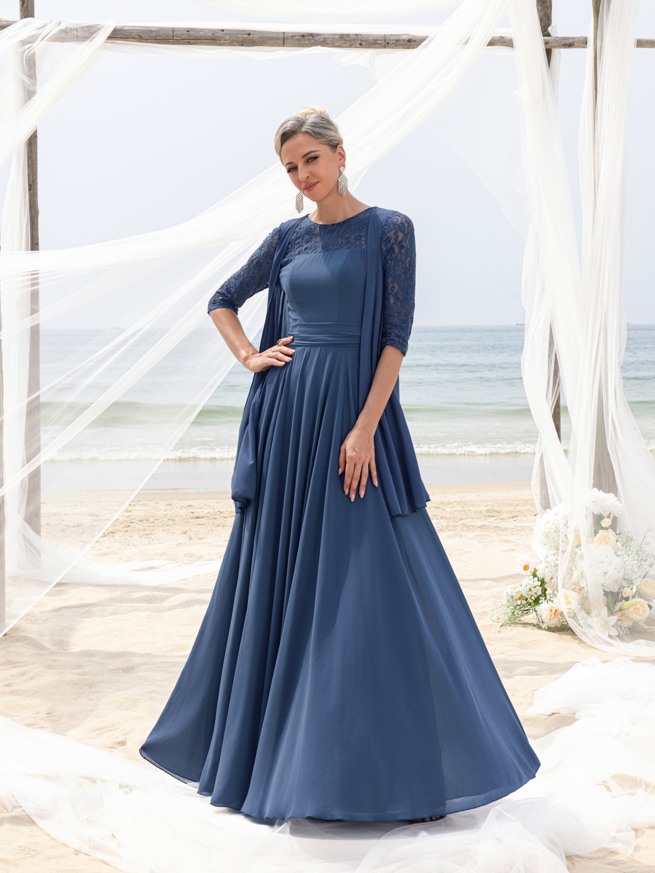 Womens' Lace & Chiffon Mother-of-the-Bride Dress: Flowing Beach Weddi – Elonnashop Womens' Lace & Chiffon Mother-of-the-Bride Dress: Flowing Beach Weddi – Elonnashop