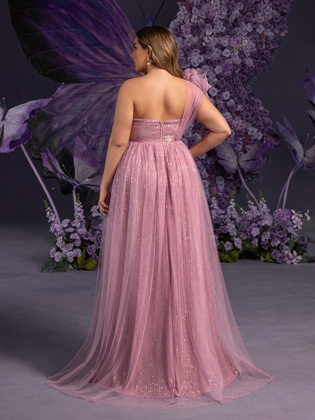 Plus Maternity Sparkling Evening Gowns: One-Shoulder Ruffled & Strapless Sequin Tulle Dresses for Pregnancy Photoshoots – 1XL-5XL