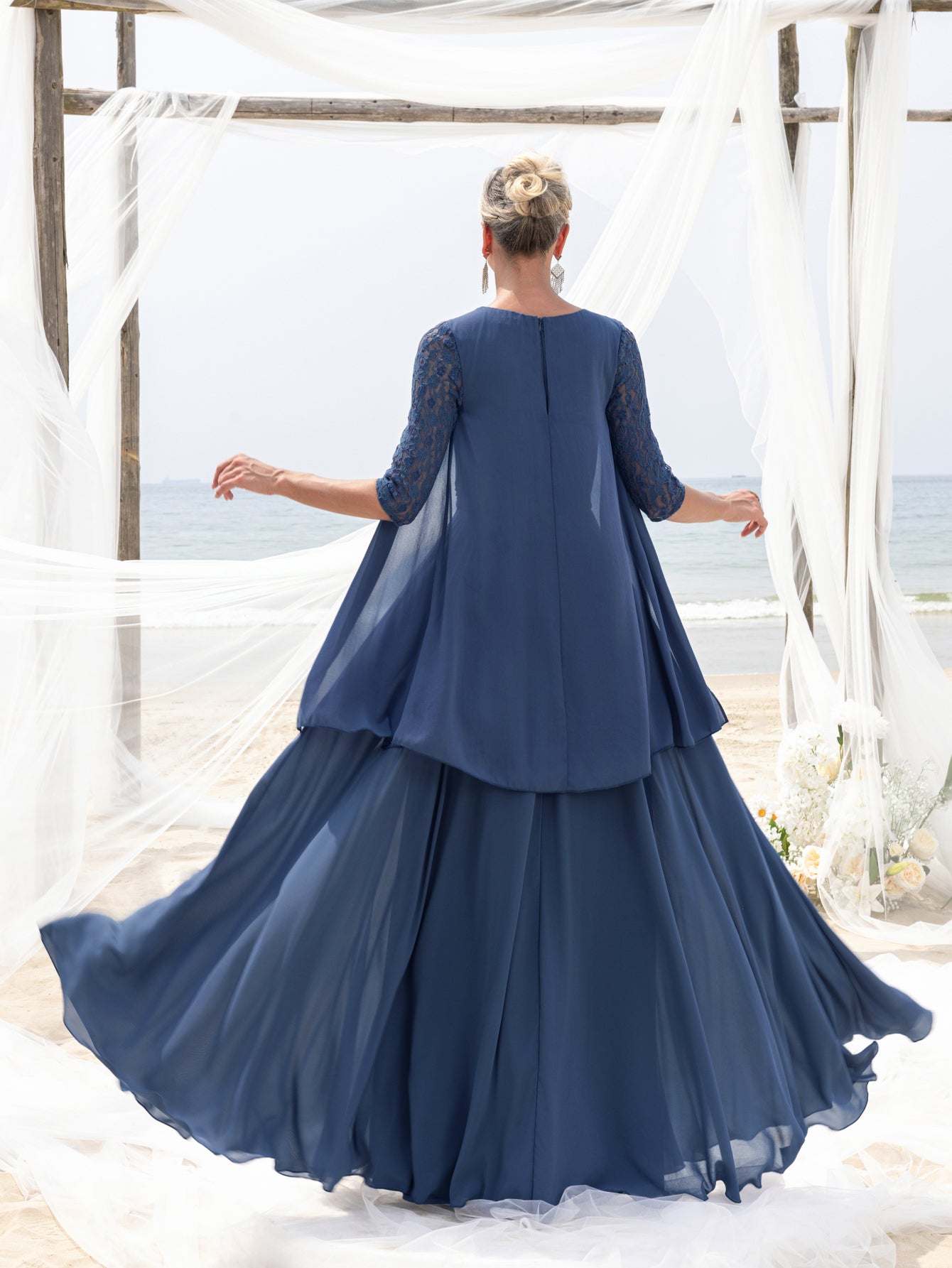 Womens' Lace & Chiffon Mother-of-the-Bride Dress: Flowing Beach Weddi – Elonnashop Womens' Lace & Chiffon Mother-of-the-Bride Dress: Flowing Beach Weddi – Elonnashop