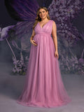 Plus Maternity Tulle Evening Gowns with Sheer Cap Sleeves & Chain Accents – Elegant 1XL-5XL Pregnancy Dresses for Photoshoots & Special Events