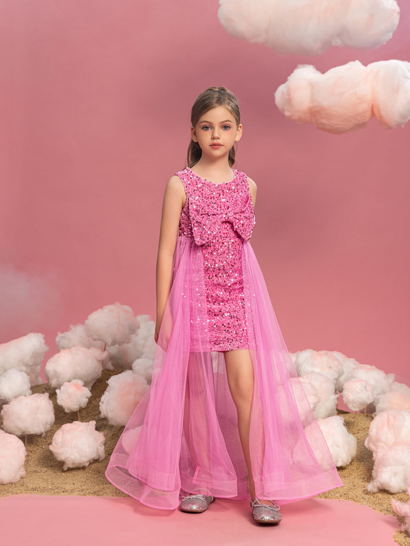 Tween Girls' Bow Front Mesh Overlay Sequin Mini Dress Elonnashop Tween Girls' Bow Front Mesh Overlay Sequin Mini Dress Elonnashop