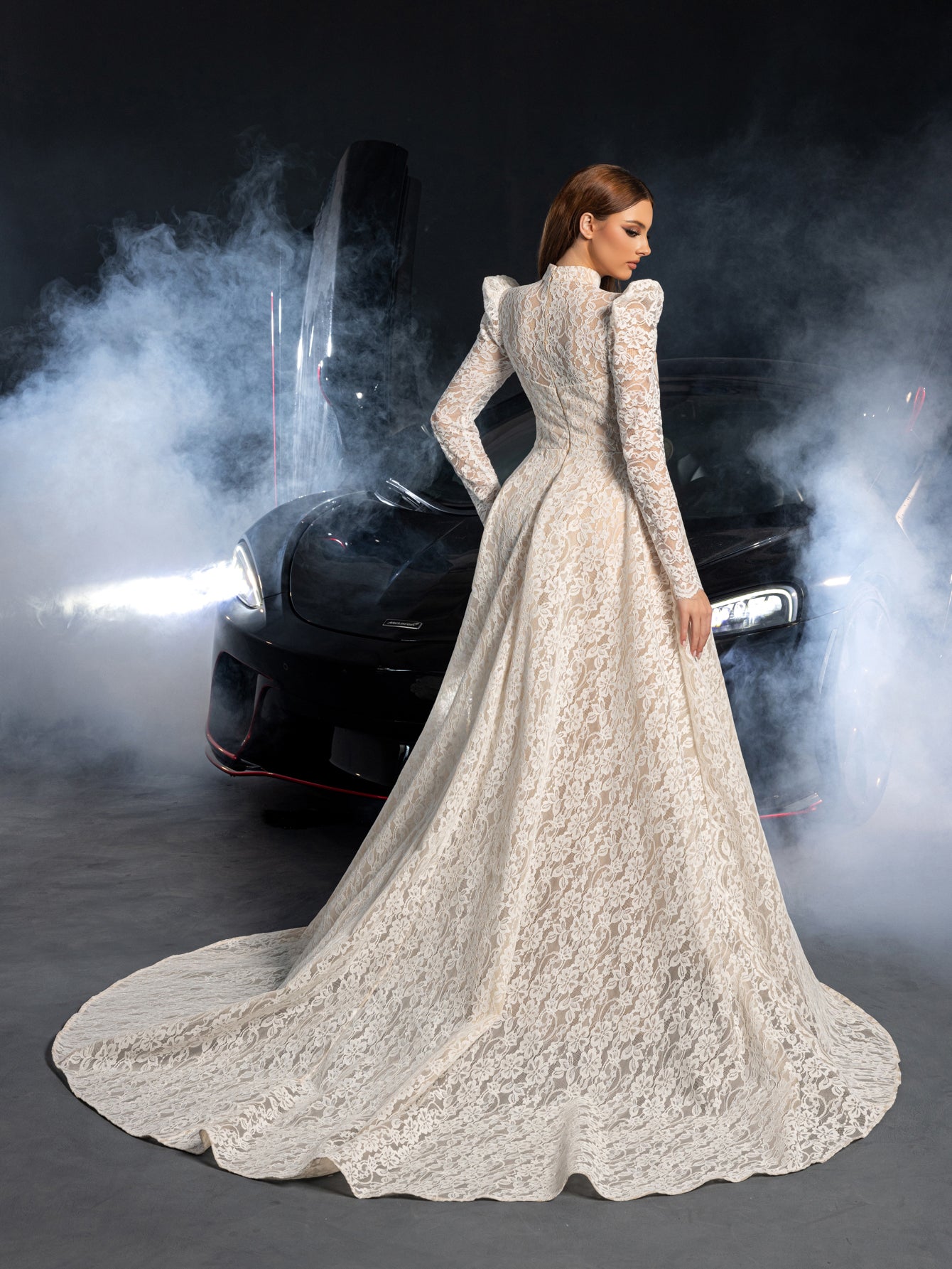 Gorgeous Mock Neck Long Sleeves Ball Hem Lace Wedding Dress