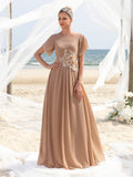 Womens' Chiffon Evening Gown with Floral Appliqué Detailing – Elegant Boat Neck & Cinched Waist Formal Dress for Mothers of the Bride