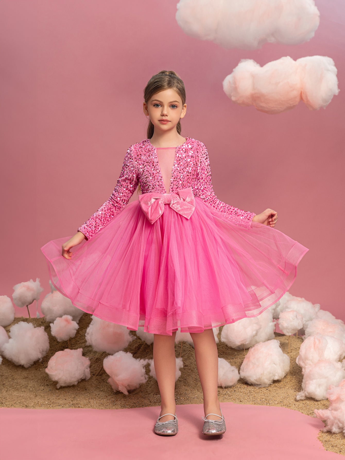 Tween Girls' Cute Bow Front Long Sleeve Party Dress Dark Green / 9Y Tween Girls' Cute Bow Front Long Sleeve Party Dress Dark Green / 9Y