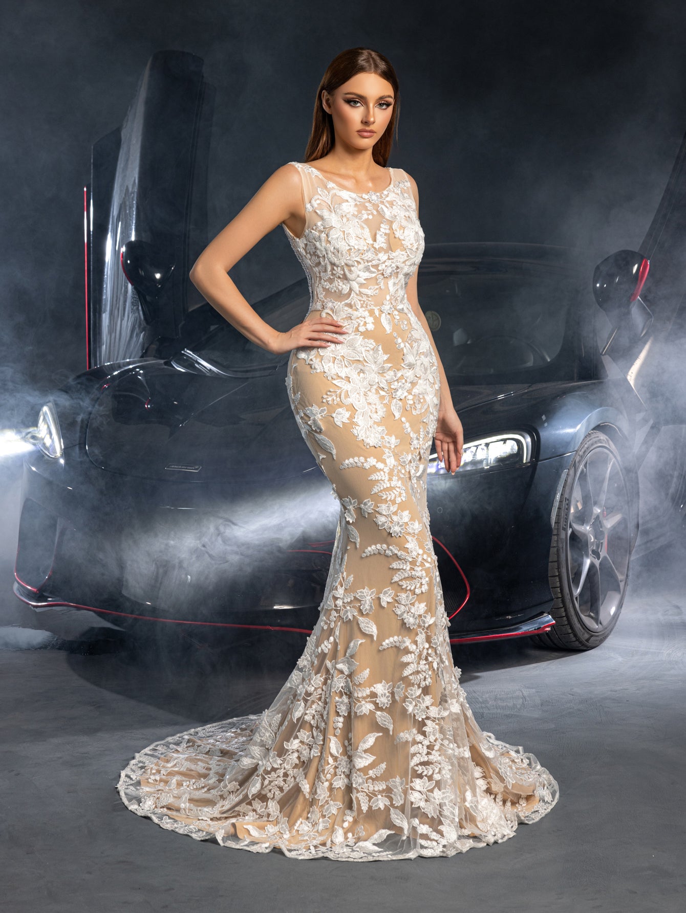 Elegant Boat Neck Backless Mermaid Hem Lace Maxi Wedding Dress Elonnashop Elegant Boat Neck Backless Mermaid Hem Lace Maxi Wedding Dress Elonnashop