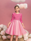 Tween Girls' 3/4 Sleeves Sequin Contrast Satin Party Dress