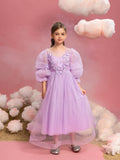 Tween Girls' Applique Detail Puff Sleeve Mesh Prom Dress