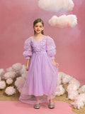 Tween Girls' Applique Detail Puff Sleeve Mesh Prom Dress