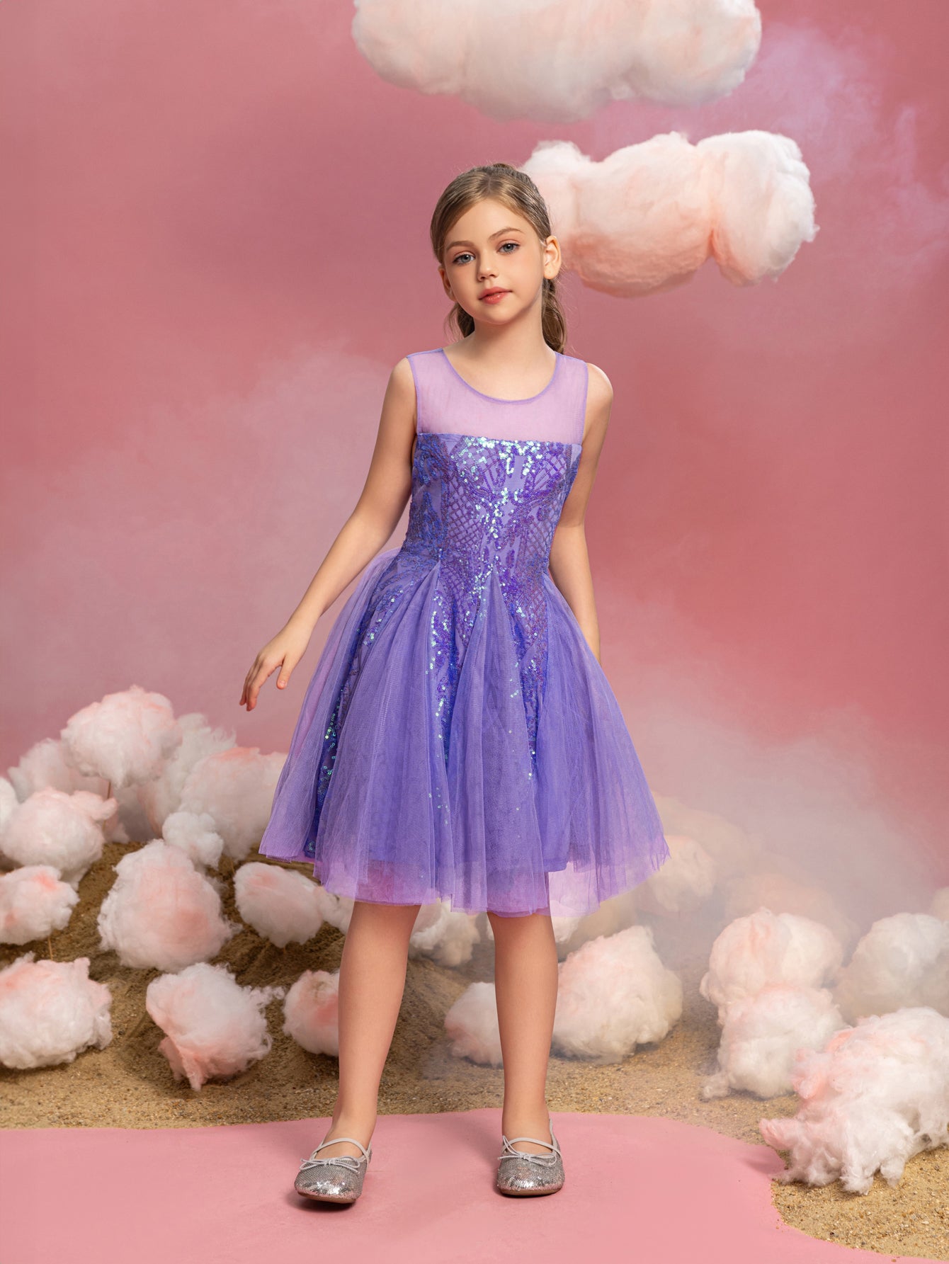 girls purple sequin dress Toddler Ball Gowns Girl Summer Sleeveless Sequins Flower Girl Dress Princess Dress, Purple / 11-12 Years (160cm)