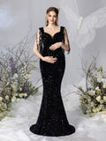 Maternity Sweetheart Neck Mermaid Hem Fringed Sequin Evening Dress