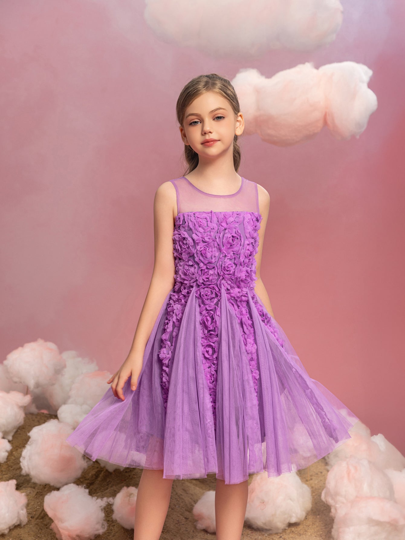 Tween Girls' Applique Contrast Mesh Sleeveless A Line Dress Elonnashop Tween Girls' Applique Contrast Mesh Sleeveless A Line Dress Elonnashop