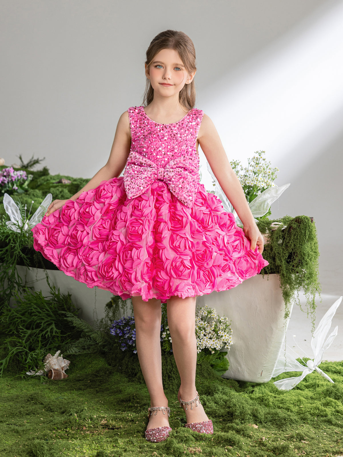 Tween Girls' Cute Applique Contrast Sequin Party Dress