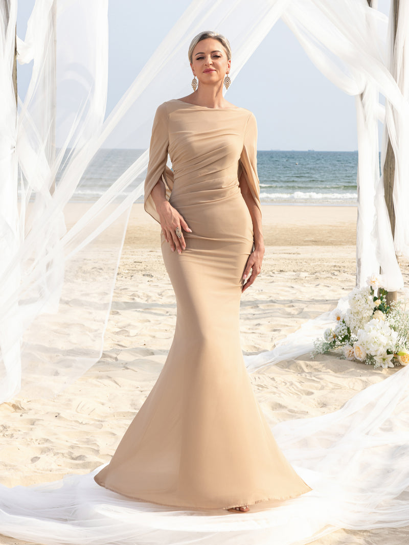 mother of the bride mermaid dress Chic Mermaid 3/4 Sleeves Sweep Train Mother of The Bride Dresses