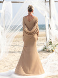 Womens' Draped Back Mermaid Hem Chiffon Formal Dress