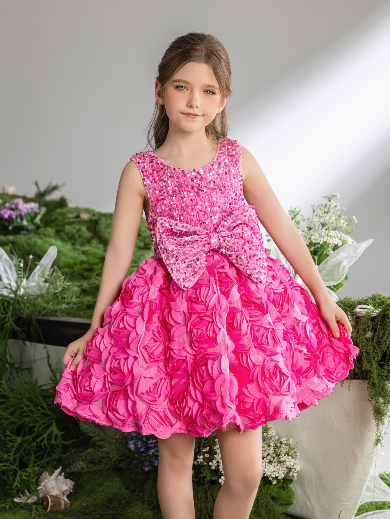 Tween Girls' Cute Applique Contrast Sequin Party Dress