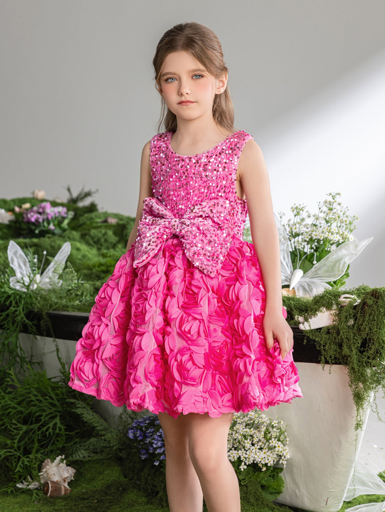 Tween Girls' Cute Applique Contrast Sequin Party Dress