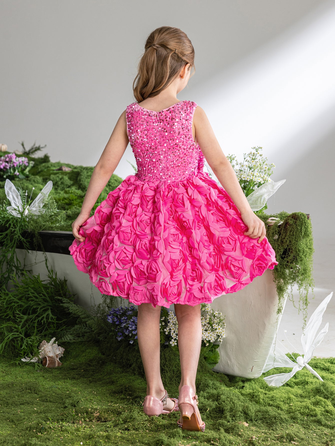Tween Girls' Cute Applique Contrast Sequin Party Dress Elonnashop Tween Girls' Cute Applique Contrast Sequin Party Dress Elonnashop