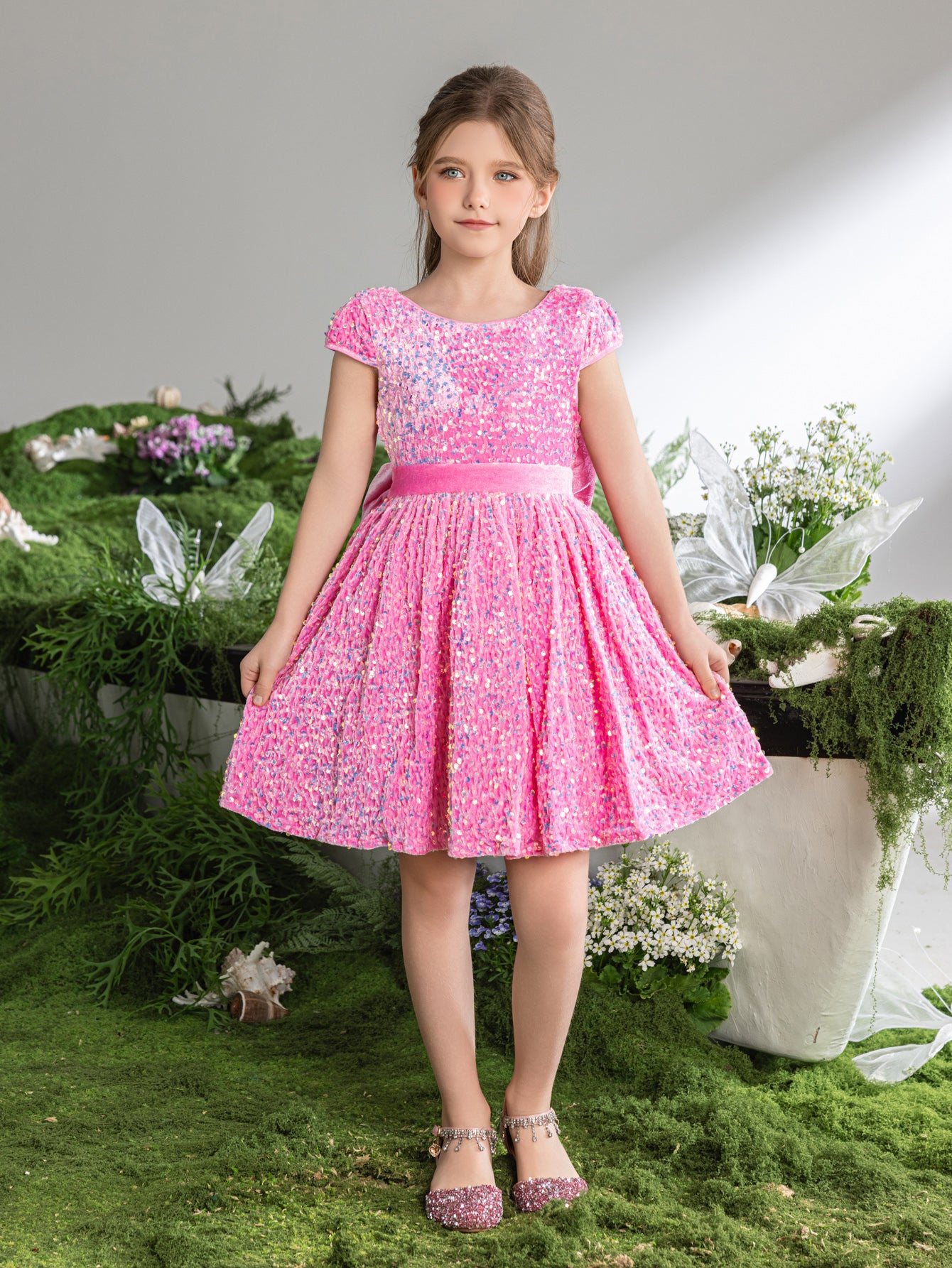 Tween Girls' Bow Back Sequin A Line Dress