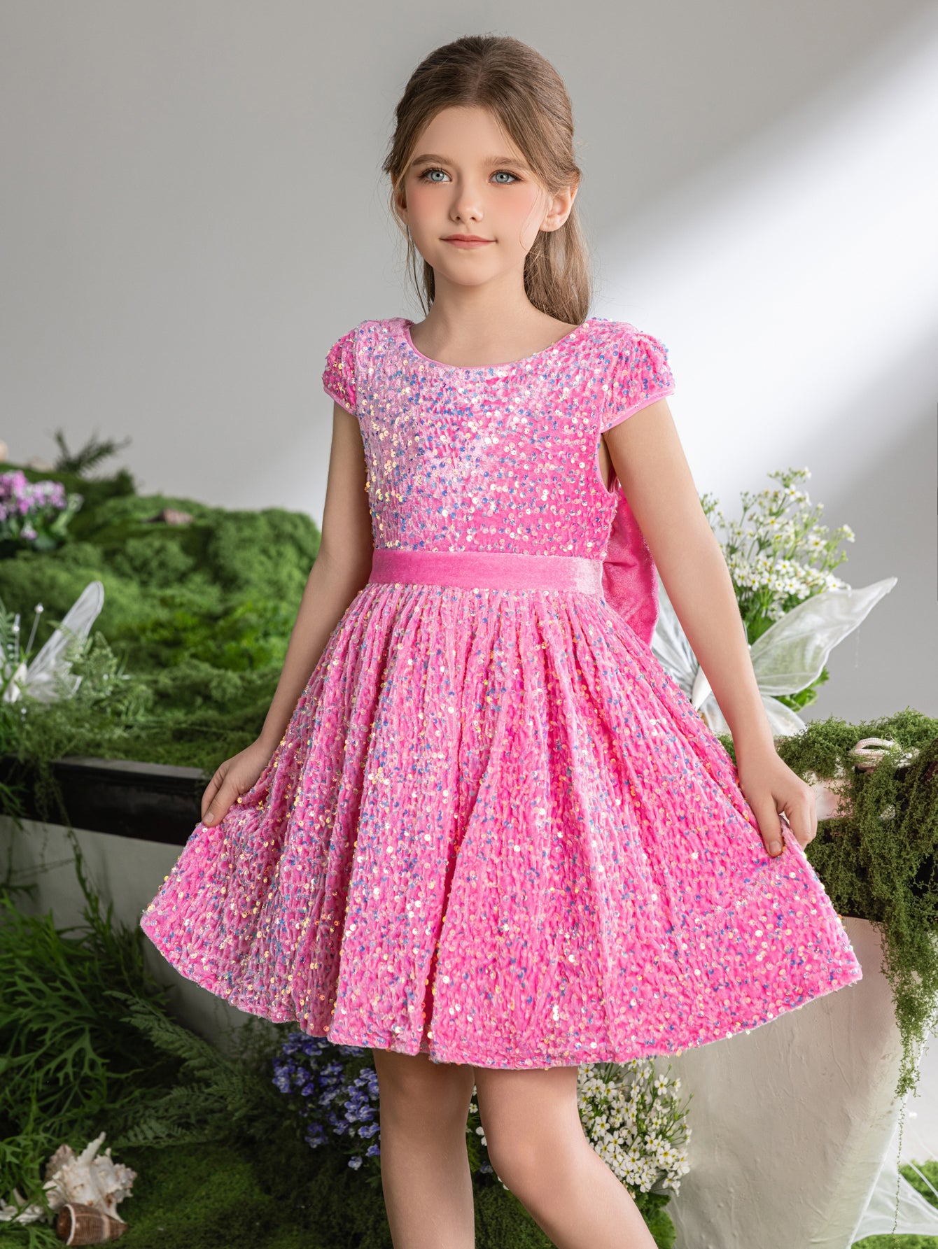 Tween Girls' Bow Back Sequin A Line Dress