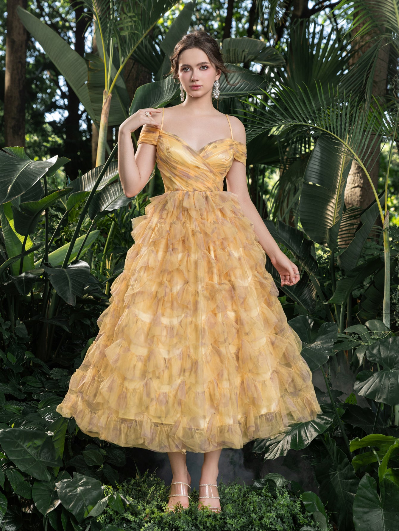 Midi Sweetheart Neckline Tiered Maxi Dress Voluminous Tulle Gown fo Elonnashop Midi Sweetheart Neckline Tiered Maxi Dress Voluminous Tulle Gown fo Elonnashop