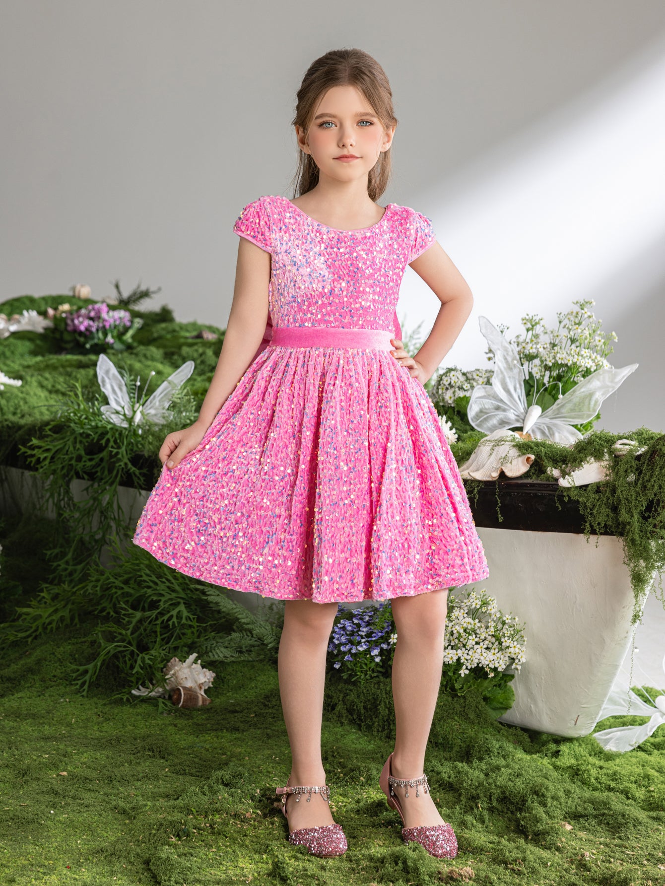 Tween Girls' Bow Back Sequin A Line Dress