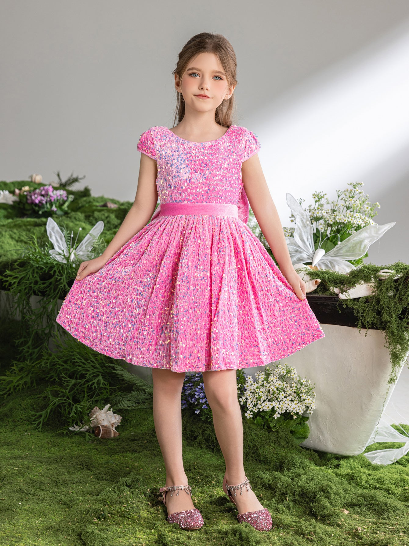 Tween Girls' Bow Back Sequin A Line Dress