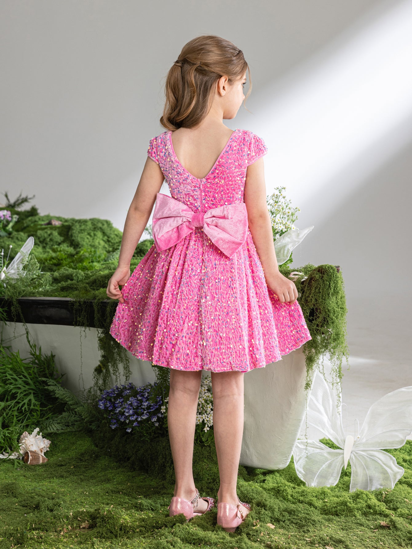 Tween Girls' Bow Back Sequin A Line Dress