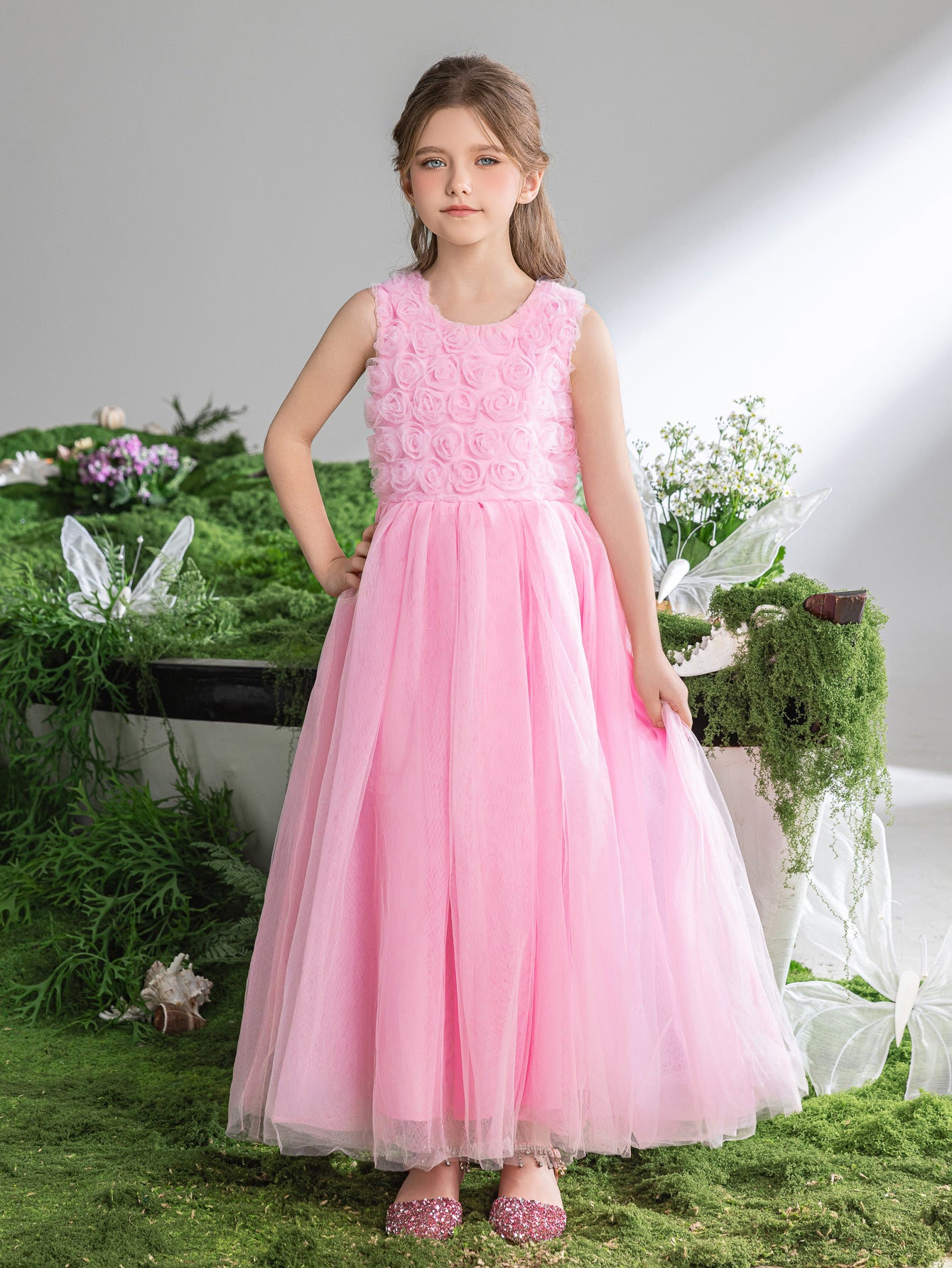 Tween Girls' Applique Sleeveless Mesh Hem A Line Dress Elonnashop Tween Girls' Applique Sleeveless Mesh Hem A Line Dress Elonnashop