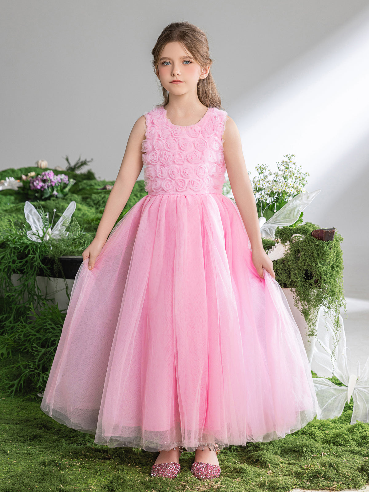 Tween Girls' Applique Sleeveless Mesh Hem A Line Dress Elonnashop Tween Girls' Applique Sleeveless Mesh Hem A Line Dress Elonnashop